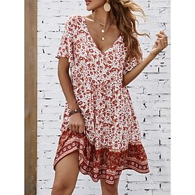 Women's Floral Dress Summer Dress Floral Ditsy Floral Print V Neck Mini Dress Active Fashion Outdoor Street Short Sleeve Loose Fit Yellow Red Blue Summer Sprin