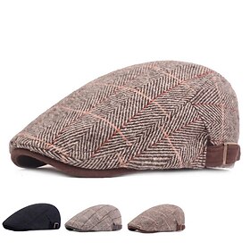 Men's Flat Cap Tweed Cap Black Khaki Cotton Print 1920s Fashion Outdoor Casual Outdoor Street Daily Plaid Windproof Comfort Breathable Fashion