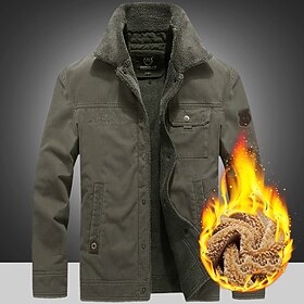 Men's Winter Coat Winter Jacket Outdoor Street Thermal Warm Breathable Fur Trim Pocket Fall Winter Solid Color Sporty Casual Turndown Long Cotton Regular Fit A
