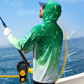 Men's Fishing Shirt Performance Shirt Hooded Outdoor Long Sleeve Sun Protection UPF50 Breathable Quick Dry Lightweight Top Summer Spring Autumn Outdoor Fishing