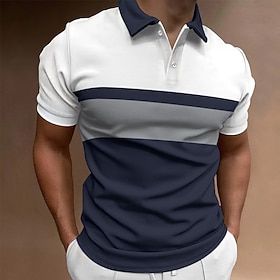 Men's Polo Shirt Golf Shirt Casual Holiday Classic Short Sleeve Fashion Basic Color Block Button Summer Regular Fit Red Emerald Green Dark Blue Black-white Pol