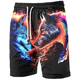 Halloween Men's Graphic Animal Wolf Sweat Shorts Beach Shorts Terry Shorts Mid Waist Casual Athleisure Daily Holiday Streetwear Drawstring Elastic Waist 3D Pri