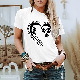 Women's T shirt Tee Cotton Heart Black White Pink Print Short Sleeve Valentine Weekend Basic Round Neck Regular Fit
