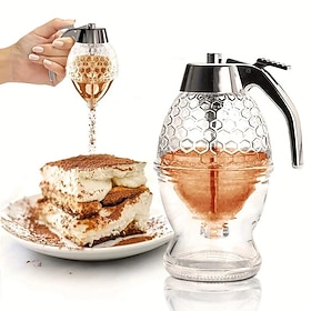 8oz Capacity Honey Dispenser with No-Drip Maple Syrup  Honey Comb Shaped Pot - Perfect for Home Storage!