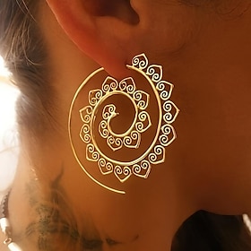 Exaggerated Large Spiral Earrings Swirl Gear Heart Shape Vintage Ear Jewelry For Women Girls 1Pair