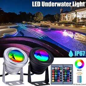Pond Lights Underwater Fountain Light LED Submersible Spotlight RGB 16Colors Waterproof with Remote Control 10W DC12V Outdoor Garden Landscape Light 1PC 2PCS