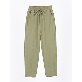 Women's Cotton Linen Shorts Linen-Inspired Pants Cotton Linen Pants Streetwear Simple Casual Long Mid Waist Plain Pocket Drawstring Baggy Breathable Soft Outdo