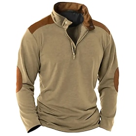 Herren Halb-Zip-Shirt T-Shirt Langarmshirt Herrenhemden mit Ellbogenflicken Langarm Farbblock Mode Designer Basic Viertel Postleitzahl Henley Urlaub Straße Aus