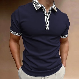 Herren Poloshirt Revers-Polo Polos Mit Knöpfen Golfhemd Blumen Grafik-Drucke Umlegekragen Schwarz Weiß Wein Marineblau Blau Outdoor Strasse