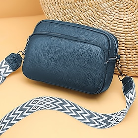 Women's Crossbody Bag Shoulder Bag Boston Bag Cowhide Shopping Daily Zipper Large Capacity Waterproof Durable Solid Color Folk Black White Blue