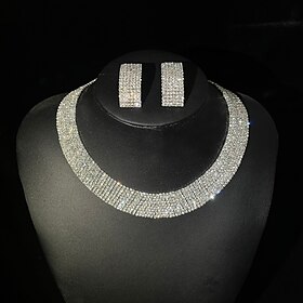 Bridal Jewelry Sets 1 set Rhinestone 1 Necklace Earrings Women's Fashion Personalized Simple Classic Precious Geometric Jewelry Set For Wedding Party Evening W