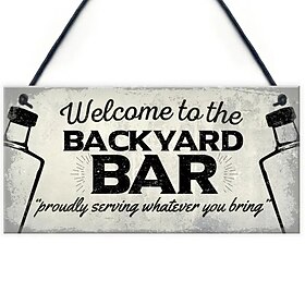 1PCS Wooden Wall Sign Welcome To The Backyard Bar Wooden Hanging Plaques Signs Gift Home Man Cave Bar Decoration (7.9x3.9in)