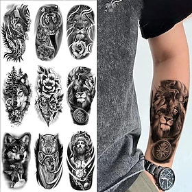 autocollants de tatouage de fleur de croquis exclusifs transfrontaliers autocollants de tatouage de croquis fleur rose tatouage de fleur noir et blanc