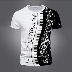 Musikfestival Herren Grafik Musik T Shirt Kurzarm T-Shirt 3D-Druck Rundhalsausschnitt Hemd Vintage Mode Designer Outdoor Täglich Sport 1 Schwarz Weiss  schwarz