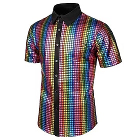 Herren Abschlussballhemd Disco-Shirt Smokinghemden Einfach Formeller Abend Geburtstagsparty Schwarz Gelb Blau Regenbogen Kurzarm Revers Sommer Frühling Bekleid