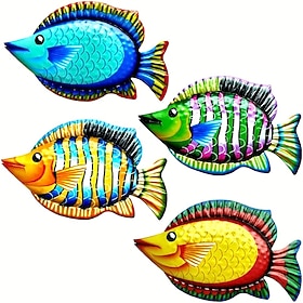 1pc Fish Metal Wall Art Metal Colorful Tropical Fish Decor 3D Outdoor Sculpture Ocean Theme Decor Bathroom Pool Decor Garden Fence Wall Decor Metal Wall Art De