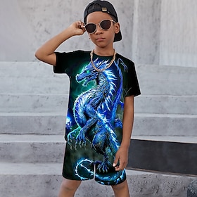 Garçon 3D Graphic Animal Dragon T-shirt  Short Ensemble tee-shirt Ensemble de Vêtements Manche Courte 3D effet Eté Printemps Actif Sportif Mode Enfants 3-13 an