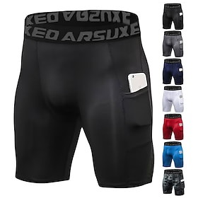 Arsuxeo Men's Running Tight Shorts Compression Shorts With Phone Pocket High Waist Base Layer Athletic Spandex 4 Way Stretch Breathable Pow