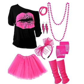 Retro Vintage Disco 1980s Skirt Gloves Necklace Outfits T-shirt Tutu Headband Earrings Leg Warmers Bracelet Women's Girls' Costume Headbands Necklace / Earring