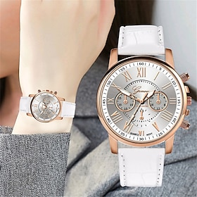 Geneva Women Quartz Watch Outdoor Casual Wristwatch Analog Waterproof Leather Strap Watch