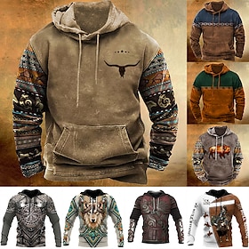 Men's Pullover Hoodie Sweatshirt White  Green Black Red Blue Brown Hooded Animal Bohemian Style Graphic Prints Print Daily Sports 3D Print