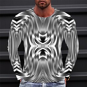 Men's T shirt Tee Graphic Optical Illusion Metallic Shirt Crew Neck Clothing Apparel 3D Print Outdoor Daily Long Sleeve Print Fashion Designer Vintage
