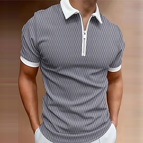 Men's Polo Shirt Lapel Polo Zip Polo Golf Shirt Graphic Prints Geometry Turndown Blue Green Khaki Light Grey Gray Outdoor Street Short Slee