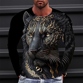 Men's Graphic Animal T Shirt Long Sleeve T shirt 3D Print Crew Neck Shirt Vintage Fashion Designer Daily Outdoor Sports Blue Brown Spring   Fall Clothing Appar
