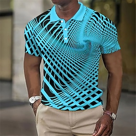 Men's Polo Shirt Waffle Polo Shirt Lapel Polo Button Up Polos Golf Shirt Optical Illusion Graphic Prints Turndown White Yellow Royal Blue B