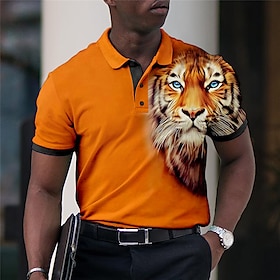 Men's Polo Shirt Lapel Polo Button Up Polos Golf Shirt Animal Tiger Graphic Prints Turndown Blue-Green Red Blue Orange Green Outdoor Street