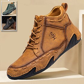 Men's Boots Plus Size Handmade Shoes Beck Shoes Comfort Shoes Walking Casual Daily Leather Breathable Comfortable Slip Resistant Lace-up Black Brown Green Fall