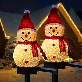 Solar Christmas Snowman Pathway Lights Outdoor Decoration, Solar Powered, Waterproof, LED Light Stakes, Outdoor Decor, 1 Solar Panel, for Winter Yard Garden Po