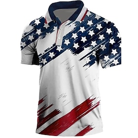 Men's Polo Shirt Golf Shirt Graphic National Flag Turndown Custom Print Black White Light Green Red 3D Print Street Daily Short Sleeve 3D B