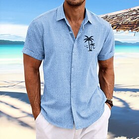 Men's Coconut Tree Tropical Plants Shirt Summer Hawaiian Shirt Aloha Shirt Short Sleeves Shirt Turndown Fashion Designer Casual Casual Outdoor Street Blue Whit