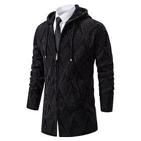 Men's Sweater Cardigan Sweater Ribbed Knit Tunic Knitted Hooded Warm Ups Modern Contemporary Daily Wear Going out Clothing Apparel Fall Winter Black Dark Navy