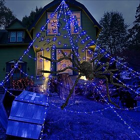 Halloween Decorations Huge Spider Web Lights Up with 400 LED Purple Lights Spider Webs for Halloween Decoration Indoor and Outdoor Party Haunted House Decorati