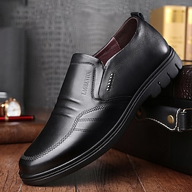 Men's Black Slip-On Faux Leather Loafers  Comfortable Business Casual Dress Shoes for Office, Travel, and Daily Wear