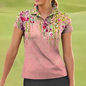 Women's Golf Polo Shirt Pink Light Green Green Short Sleeve Sun Protection Top Floral Ladies Golf Attire Clothes Outfits Wear Apparel