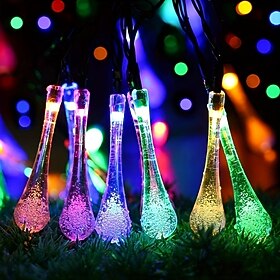 Water Droplets Solar String Lights 5/7/12M 20/50/100 Leds 8 Lighting Mode Waterproof Solar Garden Lamp For Outdoor Garland Fariy Lights Christmas Wedding Party