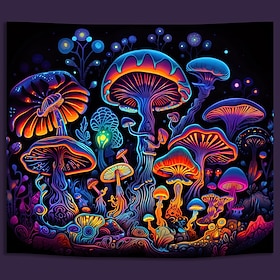 Blacklight Tapestry UV Reactive Glow in the Dark Glow Party Neon Mushrooms Psychedelic Trippy Misty Hanging Tapestry Wall Art Mural for Living Room Bedroom