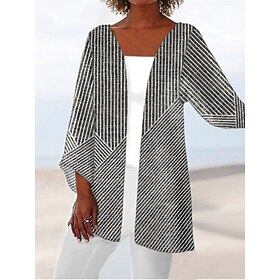 Women's Jacket Casual Jacket Outdoor Print Stripes Comfortable Designer Regular Fit Outerwear Long Sleeve Summer Blue S