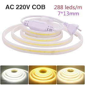 220V COB Led Strip Light With Power Plug 288LED/M Super Bright Waterproof CRI 90 Linear Lighting Flexible LED Ribbon