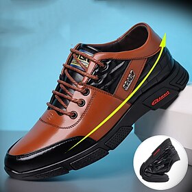 Men's Oxfords Height Increasing Shoes Leather Loafers Business Casual Outdoor Daily Leather Breathable Height Increasing Comfortable Lace-up Black Brown Spring