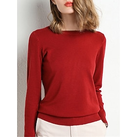 Women's Cashmere Crew Neck Sweater Ribbed Knit Pullover Jumper Thin Daily Going out Weekend Stylish Casual Soft Long Sleeve Solid Color Black White Yellow S M