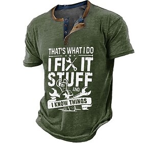 Letter Graphic Prints Fashion Basic Casual Men's Henley Shirt Graphic Tee Outdoor Daily Going out T shirt Black Brown Army Green Short Sleeve Henley Shirt Spri