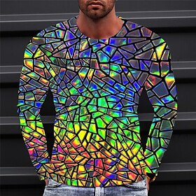 Men's T shirt Tee Graphic Geometric Crew Neck Clothing Apparel 3D Print Outdoor Daily Long Sleeve Print Fashion Designer Vintage