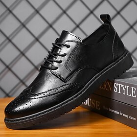 Men's Black Faux Leather Oxford Shoes  Classic Brogue Detailing with Durable Sole for Formal and Casual Wear