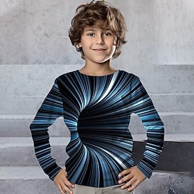 Boys 3D Graphic Optical Illusion T shirt Tee Long Sleeve 3D Print Summer Spring Fall Sports Fashion Streetwear Kids 3-12 Years Outdoor Casual Daily Regular Fit