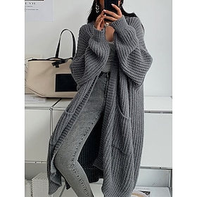 Women's Cardigan Sweater V Neck Ribbed Knit Acrylic Pocket Fall Winter Long Outdoor Daily Going Out Stylish Casual Soft Long Sleeve Solid C