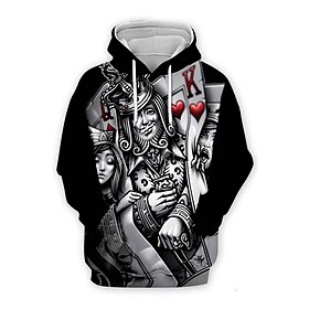 Valentines Day The Queen Of Spades Mens Graphic Hoodie Pullover Sweatshirt Black White Red Blue Purple Hooded Prints Poker Daily Sports 3D Streetwear Hearts Bi